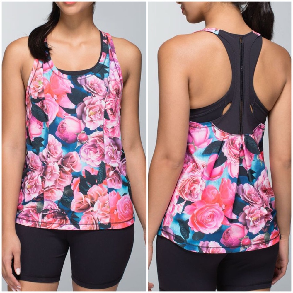 Lululemon Lightened Up Racerback Tank Top Secret Garden Floral Rose Size 4.   B